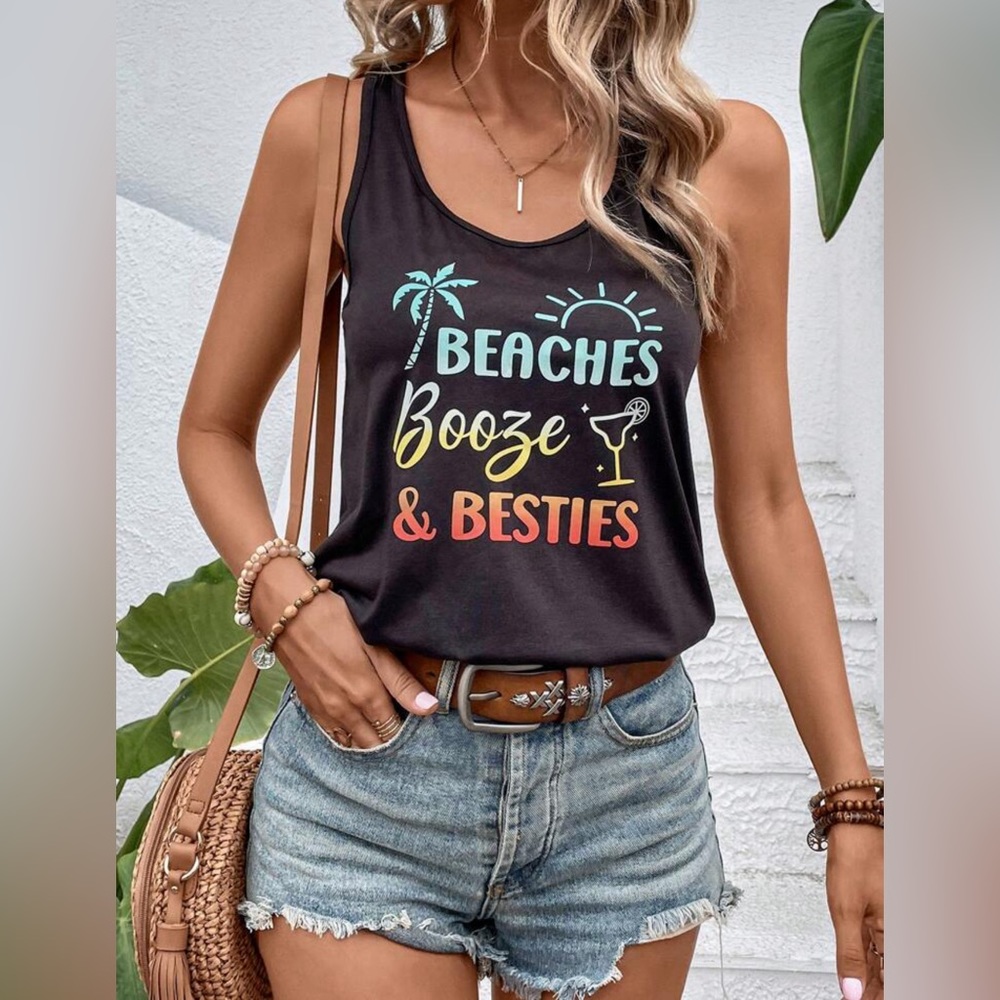 Beaches, Booze & Besties Tank, Size Medium